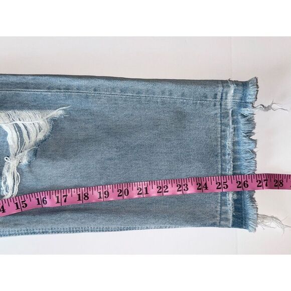 Vervet High Rise Cross Over Two Toned Jeans Rigid Denim Fray Hem Crop Flare 28 - Picture 11 of 16